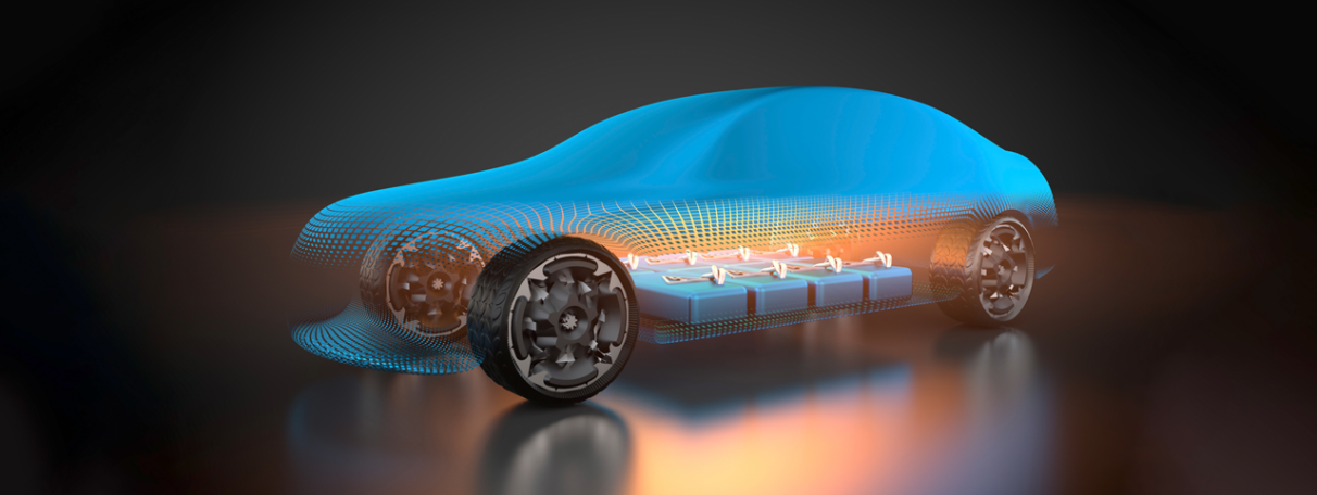 Karosserie eines Elektroautos mit Blick auf den Akku